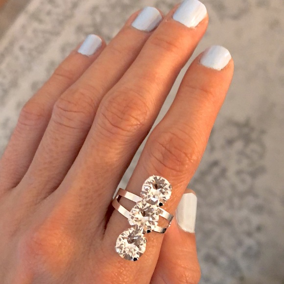 Crystal Silver Statement Ring - Picture 7 of 11